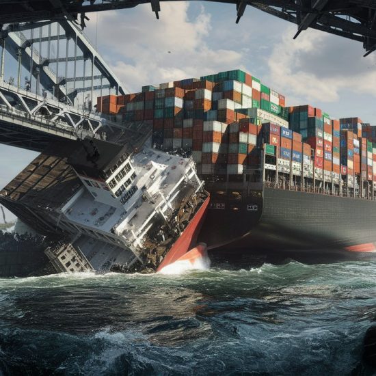 cargo ship hits bridge video