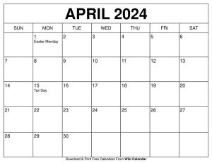 april 2024 calendar